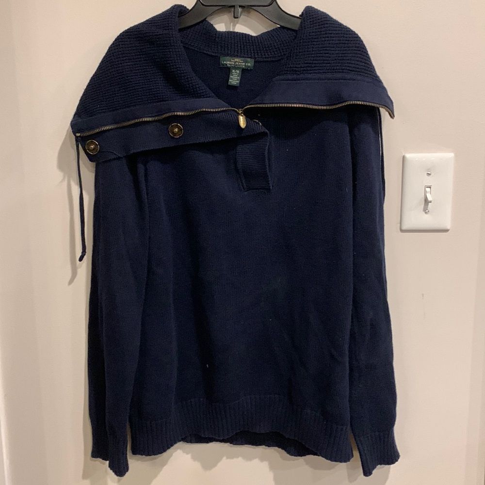 Lauren Ralph Lauren Women’s Navy Cowl Zipper Snap Neck Sweater XL